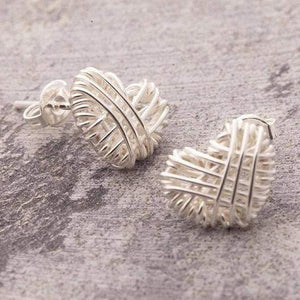 Handmade Silver Woven Heart Earrings - Pobjoy Diamonds