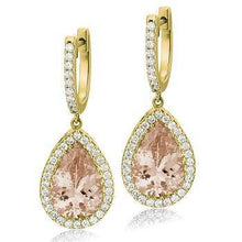 Load image into Gallery viewer, 18K Gold &amp; 8.80 Carat Diamond &amp; Morganite Drop Earrings