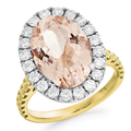 Pobjoy Diamonds - 18K Yellow & White Gold Oval Cut Morganite & Diamond Halo Ring 6.80 CTW