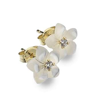 9K Yellow Gold & Mother Of Pearl Flower Stud Earrings - Pobjoy Diamonds
