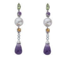 Load image into Gallery viewer, 9K White Gold Diamond, Amethyst, Citrine &amp; Pearl Drop Earrings - Pobjoy Diamonds