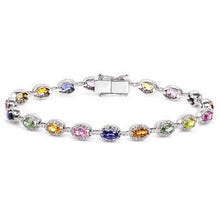 Load image into Gallery viewer, 18K White Gold Multi Colour Oval Sapphire &amp; Diamond Tennis Bracelet - Pobjoy Diamonds