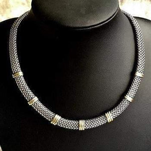 9K Yellow Gold & Sterling Silver Collar Necklace
