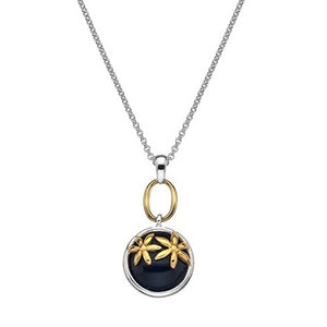 Sterling Silver Onyx & Gold Plate Drop Pendant & Necklace - Pobjoy Diamonds