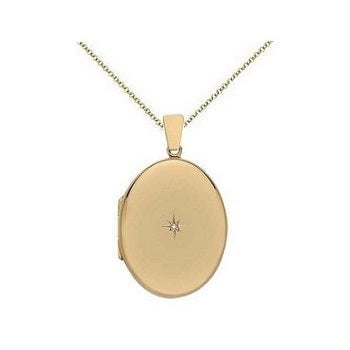 9K Yellow Gold & Star Set Diamond Ladies Small Oval Locket - Pobjoy Diamonds