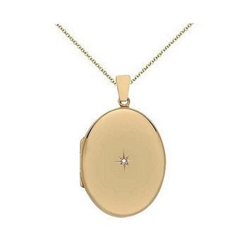 9K Yellow Gold & Star Set Diamond Ladies Oval Locket - Pobjoy Diamonds