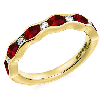 18K Gold Oval Ruby & Diamond Half Eternity Ring 1.40 Carat - Pobjoy Diamonds