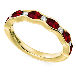 18K Gold Oval Ruby & Diamond Half Eternity Ring 1.40 Carat - Pobjoy Diamonds