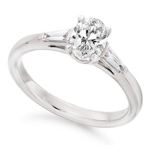 Load image into Gallery viewer, 950 Platinum Oval Cut Solitaire Ring With Side Baguettes 1.18 CTW- F/VS2 - Pobjoy Diamonds