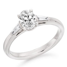 Load image into Gallery viewer, 950 Platinum Oval Cut Solitaire Ring With Side Baguettes 1.18 CTW- F/VS2 - Pobjoy Diamonds