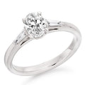 950 Platinum Oval Cut Solitaire Ring With Side Baguettes 1.18 CTW- F/VS2 - Pobjoy Diamonds
