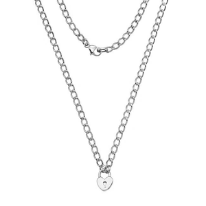 Sterling Silver Large Curb Link Padlock Neck Chain-Pobjoy Diamonds