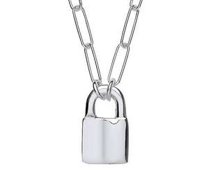 Sterling Silver Paperclip & Padlock Necklace - Pobjoy Diamonds