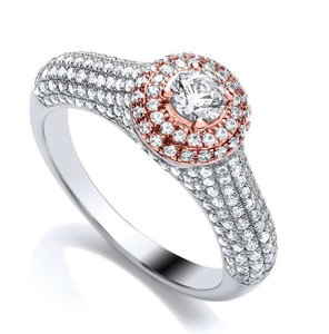White Gold Or Platinum & Rose Gold Round Brilliant Cut Diamond Ring - Pobjoy Diamonds