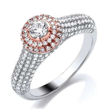 White Gold Or Platinum & Rose Gold Round Brilliant Cut Diamond Ring - Pobjoy Diamonds