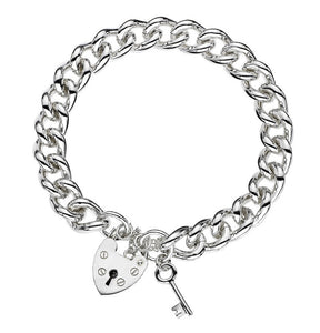 Sterling Silver Heavy Curb Link Padlock Bracelet - Pobjoy Diamonds