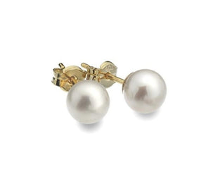 9K Yellow Gold & White Pearl Stud Earrings - Pobjoy Diamonds