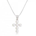 Freshwater Culured White Pearl Cross Pendant & Neck Chain - Pobjoy Diamonds
