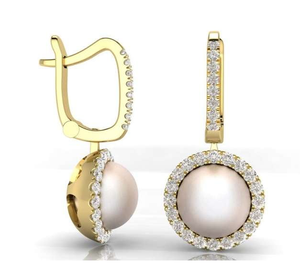 9K Gold 0.40 Carat Pearl & Diamond Earrings - Pobjoy Diamonds