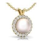 9K Yellow Gold Diamond & Pearl Drop Pendant 0.15 CTW - Pobjoy Diamonds