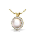 9K Yellow Gold Diamond & Pearl Drop Pendant 0.15 CTW - Pobjoy Diamonds