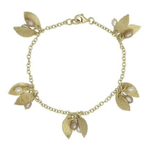 Load image into Gallery viewer, 9K Yellow Gold Pearl &amp; Leaf Chain Bracelet - Pobjoy Diamonds
