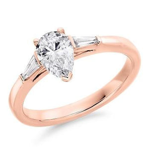 Custom Pear Cut & Side Baguette Diamond Engagement Ring 1.00 & 1.20 Carat - Pobjoy Diamonds