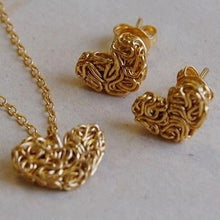 Load image into Gallery viewer, Handmade Gold On Silver Mesh Heart &amp; Stud Earring Set