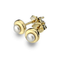 Load image into Gallery viewer, 9K Yellow Gold Circle &amp; White Pearl Stud Earrings - Pobjoy Diamonds