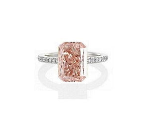 18K Gold Fancy Intense Orangy Pink Radiant Cut Lab Grown Diamond 1.37 Carat Ring - Pobjoy Diamonds