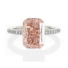 Load image into Gallery viewer, 18K Gold Fancy Intense Orangy Pink Radiant Cut Lab Grown Diamond 1.37 Carat Ring - Pobjoy Diamonds