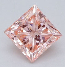 Load image into Gallery viewer, 18K Gold Fancy Vivid Intense Orangy Pink Princess Cut Lab Grown Diamond 0.70 Carat Ring - Pobjoy Diamonds