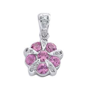 9K White Gold Diamond & Pink Sapphire Flower Pendant Necklace - Pobjoy Diamonds