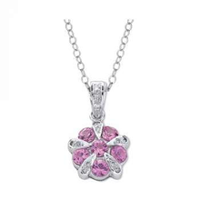 Load image into Gallery viewer, 9K White Gold Diamond &amp; Pink Sapphire Flower Pendant Necklace - Pobjoy Diamonds