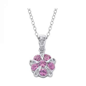 9K White Gold Diamond & Pink Sapphire Flower Pendant Necklace - Pobjoy Diamonds