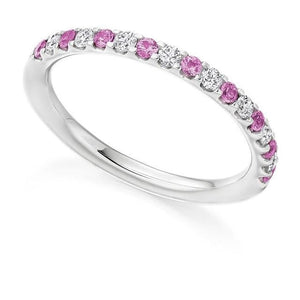 18K White Gold & Pink Sapphire Half Eternity Ring 0.38 CTW - Pobjoy Diamonds