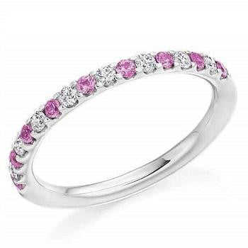 950 Palladium & Pink Sapphire Half Eternity Ring 0.38 CTW - Pobjoy Diamonds