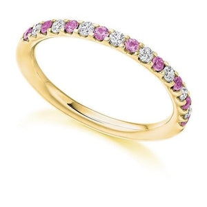18K Yellow Gold & Pink Sapphire Half Eternity Ring 0.38 CTW - Pobjoy Diamonds