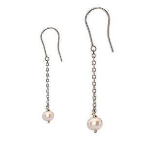 9K Rose Gold & Pink Pearl Ladies Drop Earrings - Pobjoy Diamonds