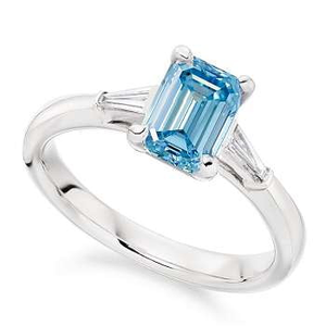 18K Gold Emerald Cut Fancy Vivid Blue Lab Diamond Engagement Ring