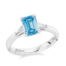 Load image into Gallery viewer, 18K Gold Emerald Cut Fancy Vivid Blue Lab Diamond Engagement Ring