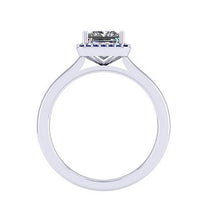 Load image into Gallery viewer, 950 Platinum Princess Cut Diamond &amp; Blue Sapphire Halo Ring 1.00 Carat F/VS1 - Pobjoy Diamonds