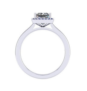 950 Platinum Princess Cut Diamond & Blue Sapphire Halo Ring 1.00 Carat F/VS1 - Pobjoy Diamonds