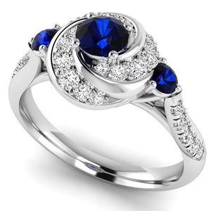 Blue Sapphire & Diamond Swirl Cocktail Ring-Pobjoy Diamonds