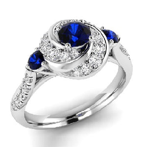 Blue Sapphire & Diamond Swirl Cocktail Ring