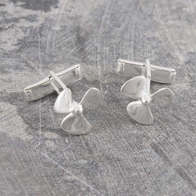 Handmade Sterling Silver Propeller Cufflinks - Pobjoy Diamonds