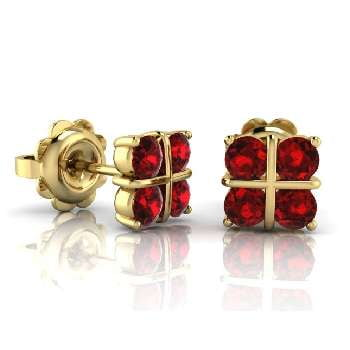 9K Gold & Red Ruby Ladies Stud Earrings - Pobjoy Diamonds