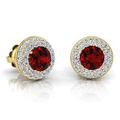 9K Yellow Gold Ruby & Double Diamond Halo Stud Earrings - Pobjoy Diamonds