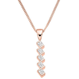 9K Rose Gold 0.50 CTW Diamond Five Stone Pendant Necklace - Pobjoy Diamonds