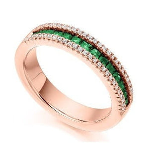 18K Gold Emerald & Diamond Half Eternity Ring 0.80 CTW - Pobjoy Diamonds